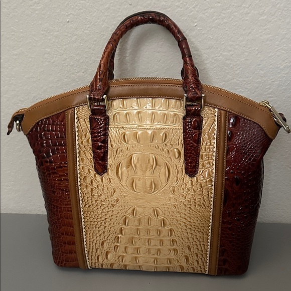 Brahmin Brown and Cream Croc-Embossed Satchel - Picture 3 of 5